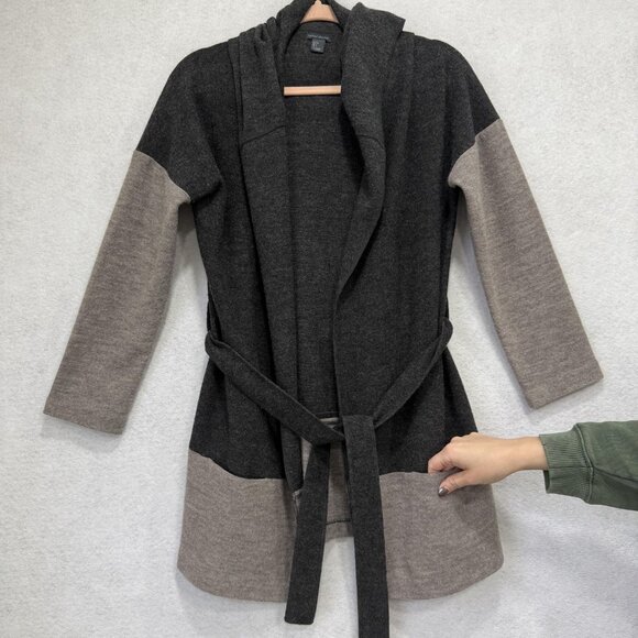 Paraphrase Sweater Womens Small Gray Hooded Belted Wool Colorblock Cardigan - Picture 2 of 8